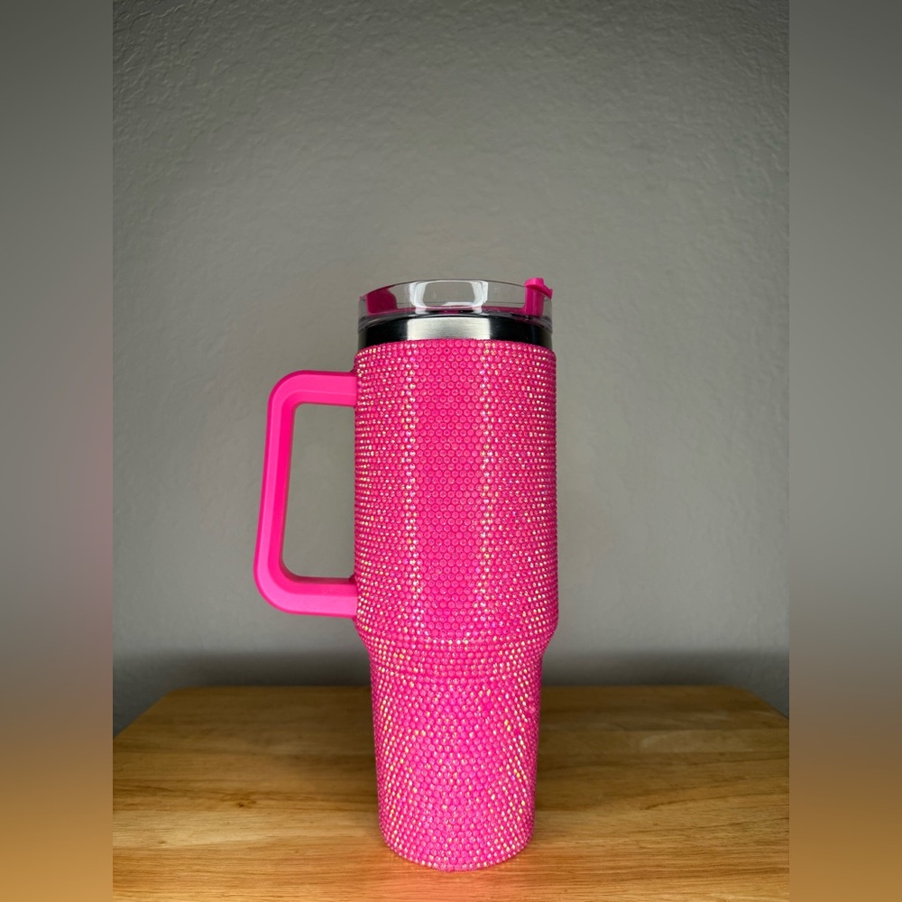 Glamorous Pink Rhinestone Stainless Steel Tumbler